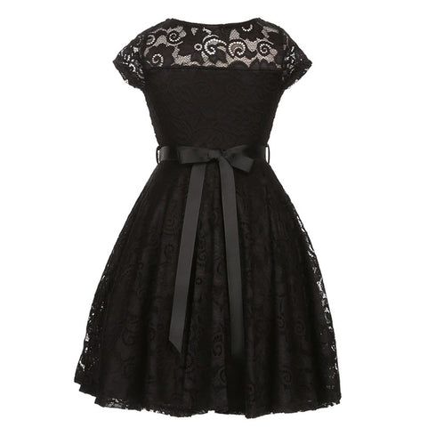 Big Girls Lace Glitter Stone Belt Special Occasion Skater Dress 8-14 - SophiasStyle.com